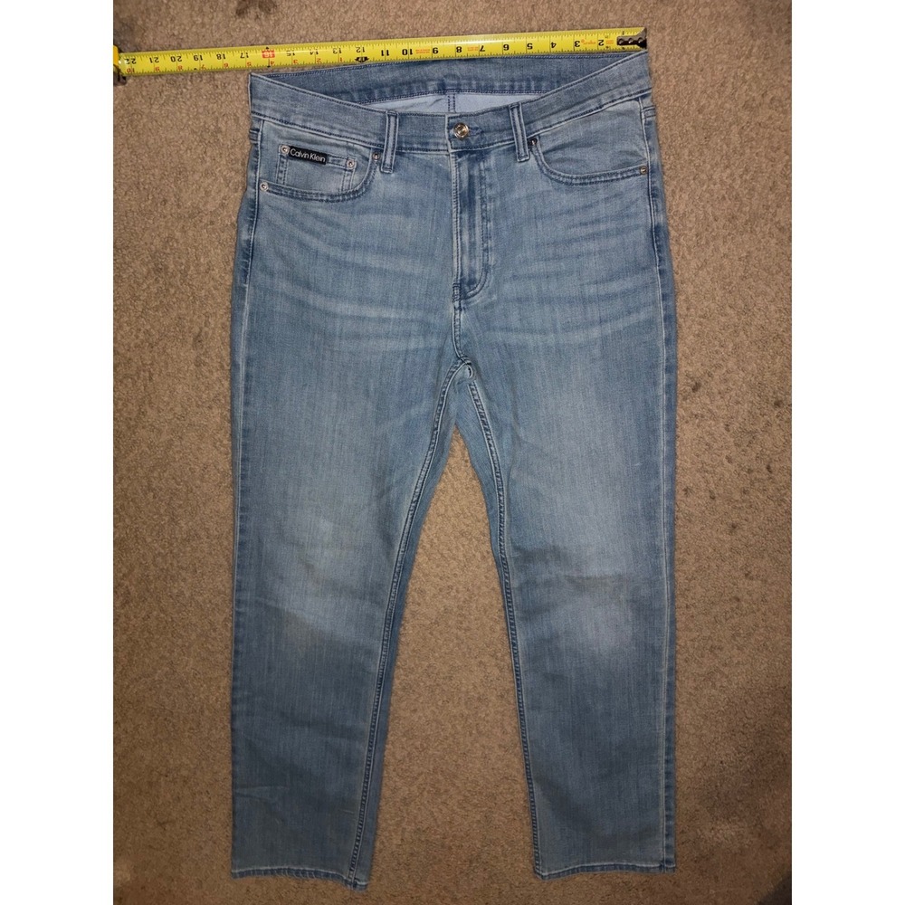 Calvin Klein Mens Straight Leg Light Wash Blue Denim Jeans W32 L30 T06-17